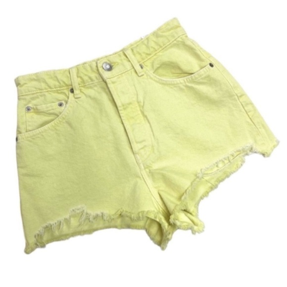 ZARA Frayed High Rise Distressed Denim Shorts Lemon Yellow Size 4 New with Tag - Picture 5 of 8